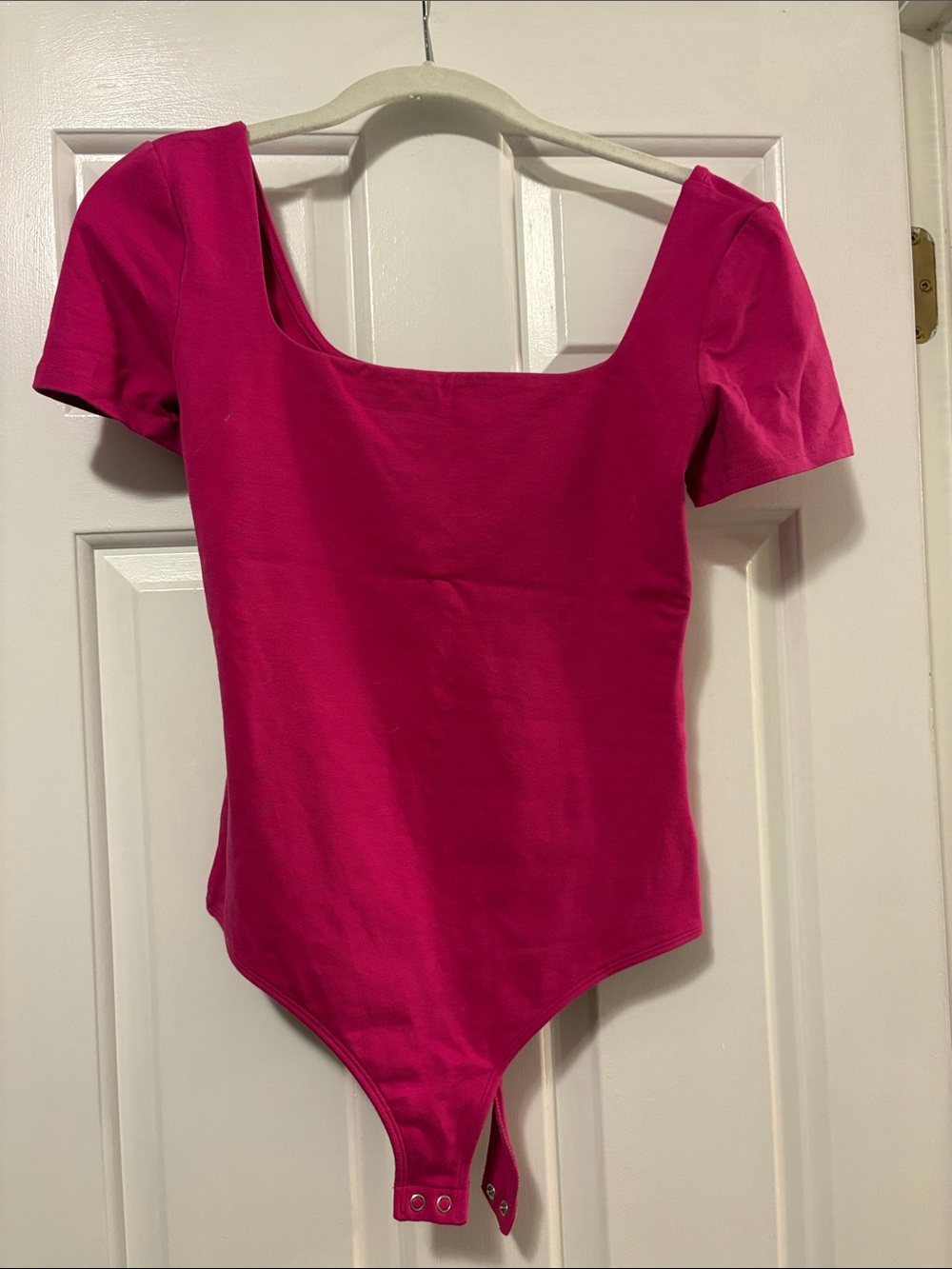 Express Hot Pink Square Neck Short Sleeve Bodysuit